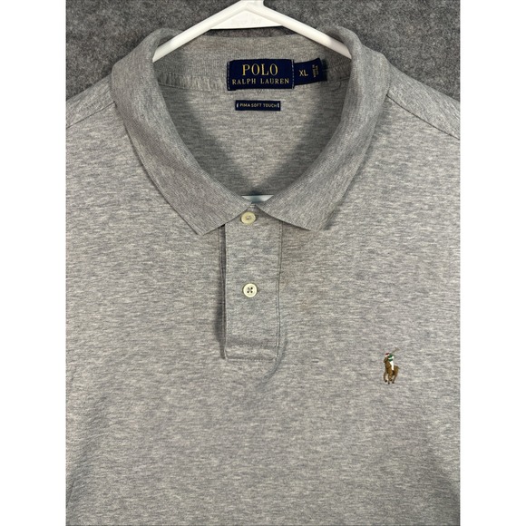 Polo Ralph Lauren Pima Soft Touch Gray Short Sleeve Flesh Pony Men Polo Shirt XL - Picture 1 of 8